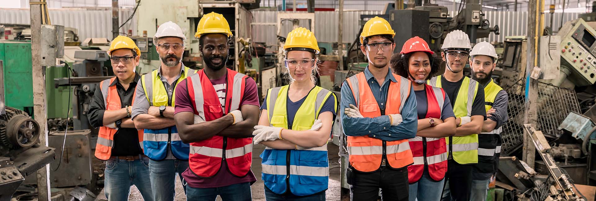 Engineering team with technician and worker operating. Group pho